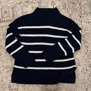 Banana Republic Navy & White Striped Mock Neck Sweater